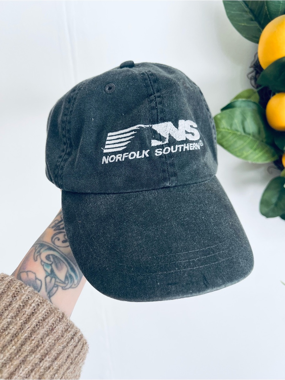 Vintage NS Norfolk Southern Railroad Gray Ball cap Cototn Adjustable Mens